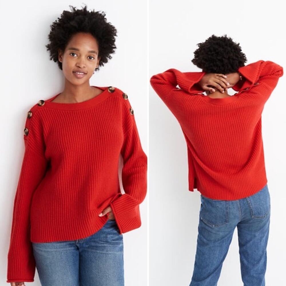 Madewell Calloway Boatneck Pullover Sweater, Size Small, Red, MSRP $98